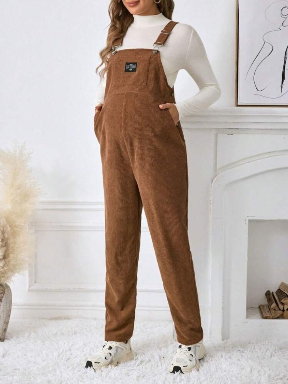 NEVADA Maternity Corduroy Overalls Jumpsuit Brown Side Buttons Size Medium